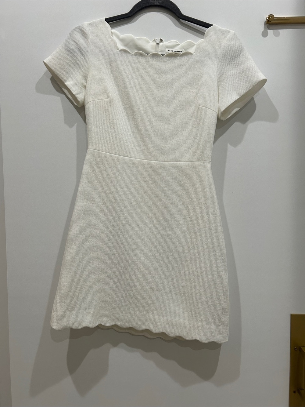 Club Monaco White Scallop-Trim Mini Dress